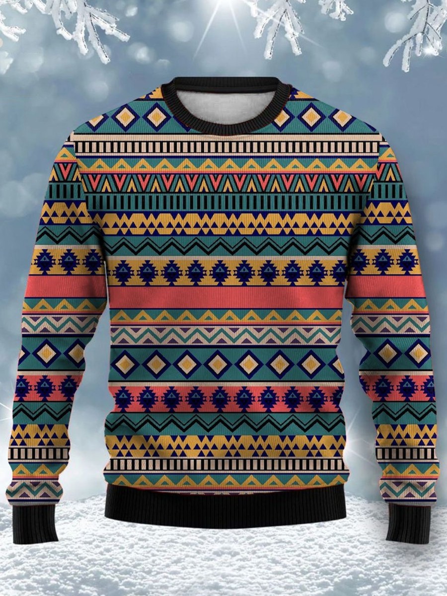 Men GYJ Ugly Sweater | Men'S Vintage Colors Printed Crew Neck Sweatshirt Photo Color