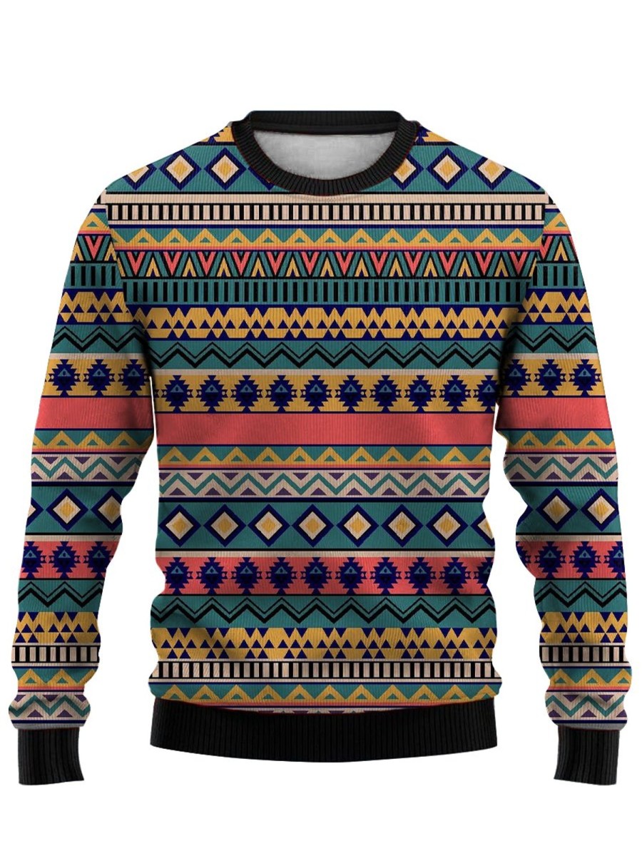 Men GYJ Ugly Sweater | Men'S Vintage Colors Printed Crew Neck Sweatshirt Photo Color