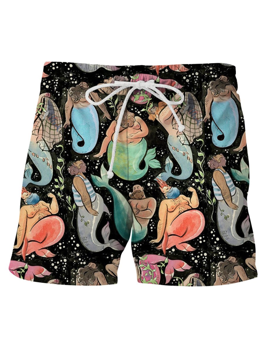 Men HLJ Bottoms | Bearded Mermaid Art Board Shorts Black