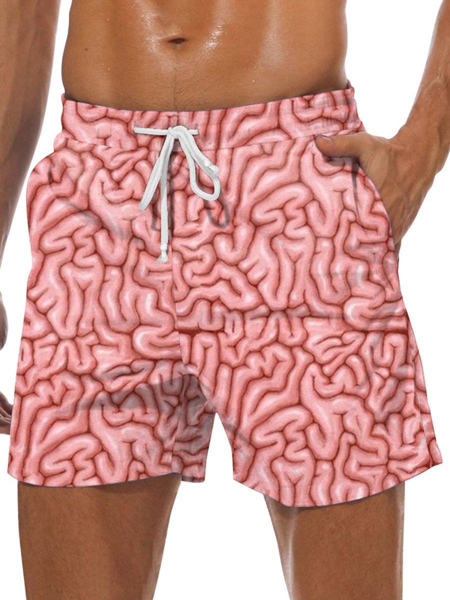 Men DJ Shorts | Brain Print Pocket Casual Shorts Pink