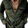 Men QMY Casual Shirts | Two Pocket Velvet Long Sleeve Shirt Army Green