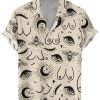 Men DJ Shirts | Boobies Bee Printed Casual Short-Sleeve Shirt Khaki