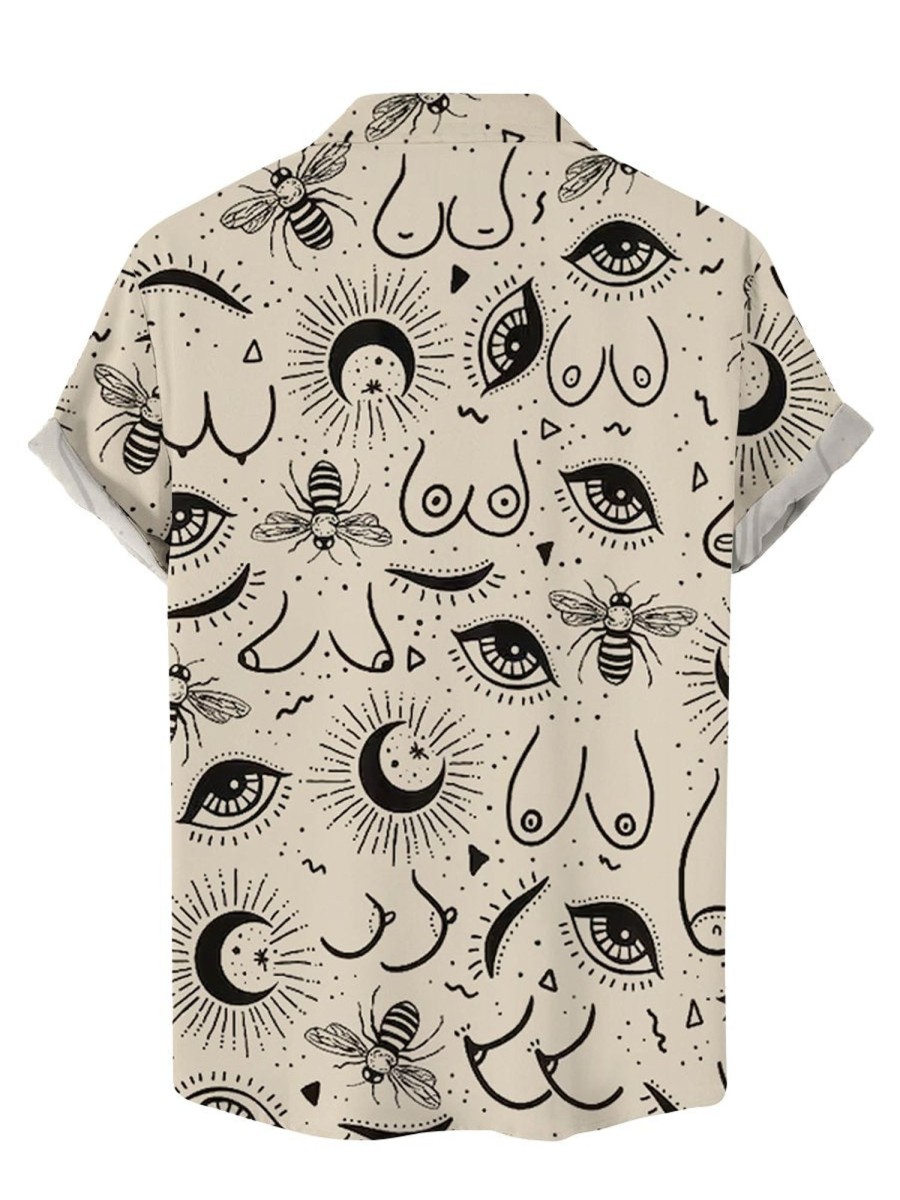 Men DJ Shirts | Boobies Bee Printed Casual Short-Sleeve Shirt Khaki