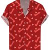 Men DJ Shirts | Valentine'S Day Fun Cocks Print Casual Short-Sleeved Shirt Red