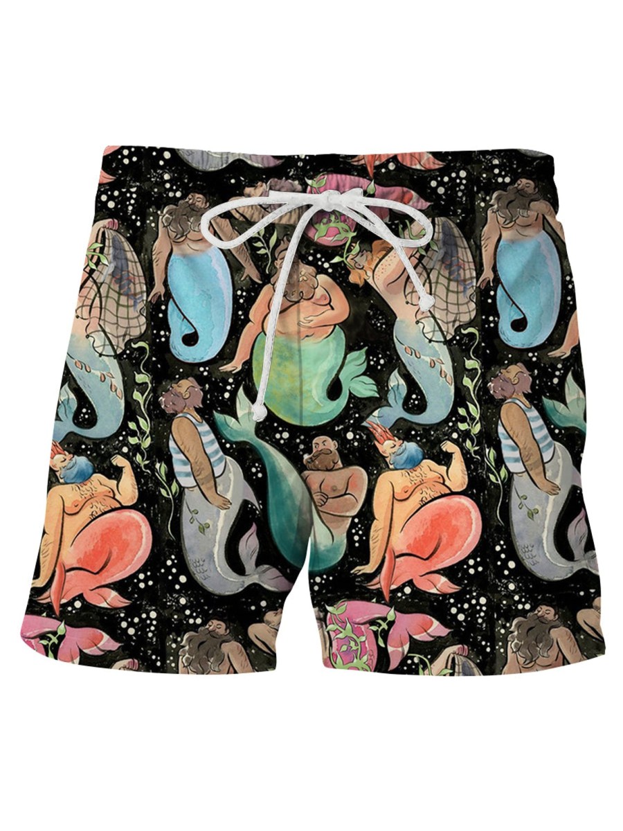 Men HLJ Shorts | Bearded Mermaid Art Board Shorts Black