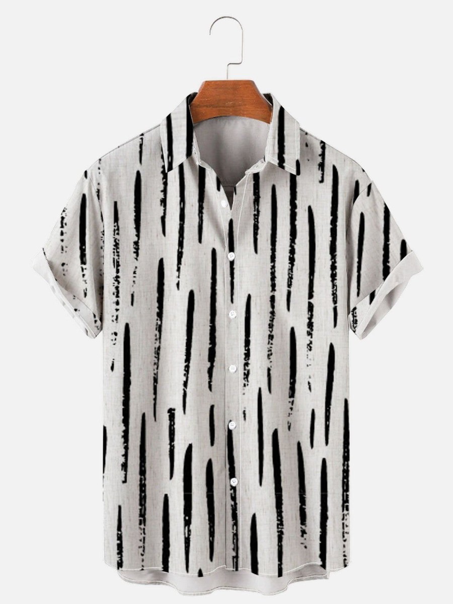 Men findercube Shirts | Men'S Striped Print Short Sleeve Shirt Photo Color