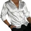 Men TH Casual Shirts | Men'S Glossy Casual Long Sleeve Shirt White