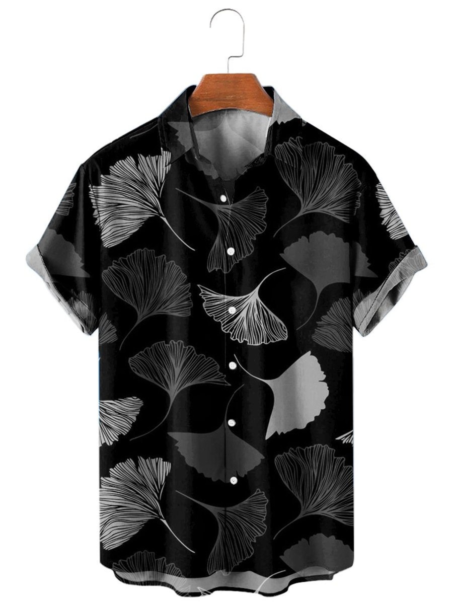 Men XT Shirts | Men'S Ginkgo Biloba Print Shirt 68816280X Black