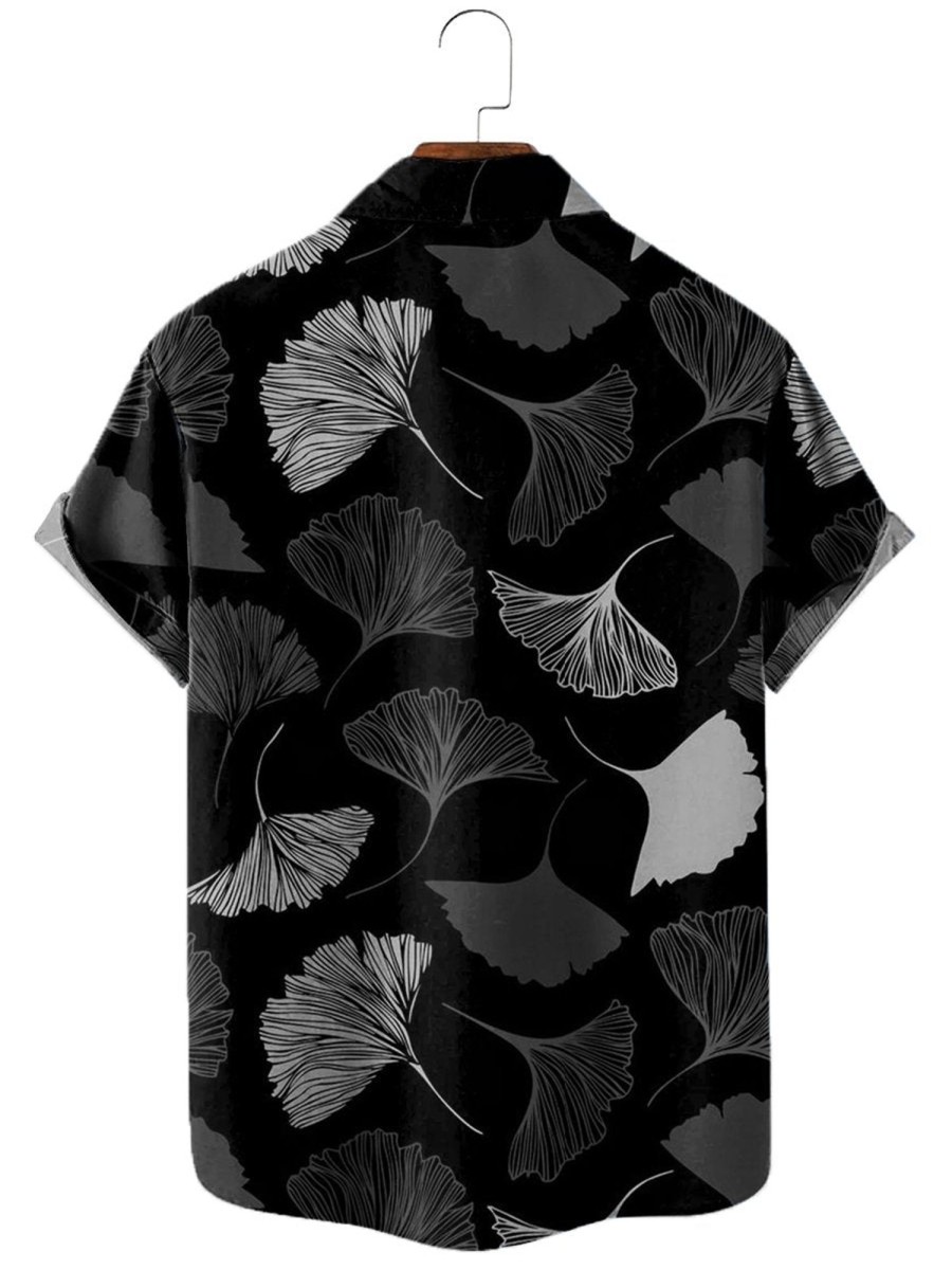 Men XT Shirts | Men'S Ginkgo Biloba Print Shirt 68816280X Black