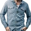 Men BXL Casual Shirts | Men'S Vintage Denim Pocket Casual Long Sleeve Shirt Blue