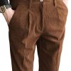 Men BXL Bottoms | Men'S Vintage Solid Color Corduroy Elastic Waist Straight Pants Brown