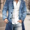 Men DJ Print Jacket | Retro Gradient Print Stand Collar Double Pocket Woolen Coat Blue