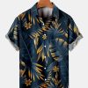 Men HLJ Shirts | Men'S Hawaiian Leaf Print Lapel Short Sleeve Shirt Photo Color