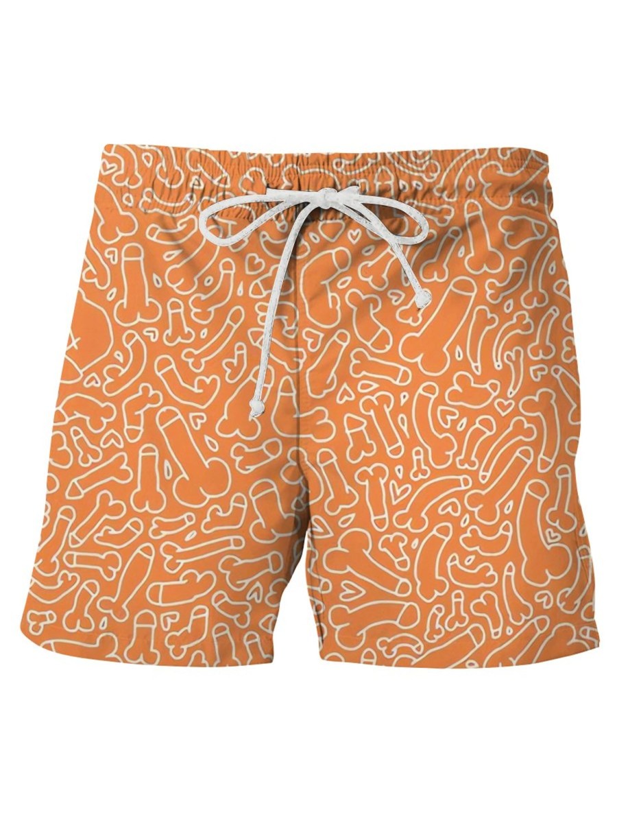 Men HLJ Shorts | Men'S Cock Print Drawstring Board Shorts