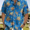 Men HLJ Shirts | Turtle And Starfish Casual Short Sleeve Shirt Blue