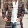 Men BXL Print Jacket | Men'S Casual Button Pocket Retro Colorful Geometric Wool Coat Purple