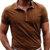 Men BXL Casual Shirts | Men'S Solid Color Cotton Polo Neck Short Sleeve T-Shirt Brown