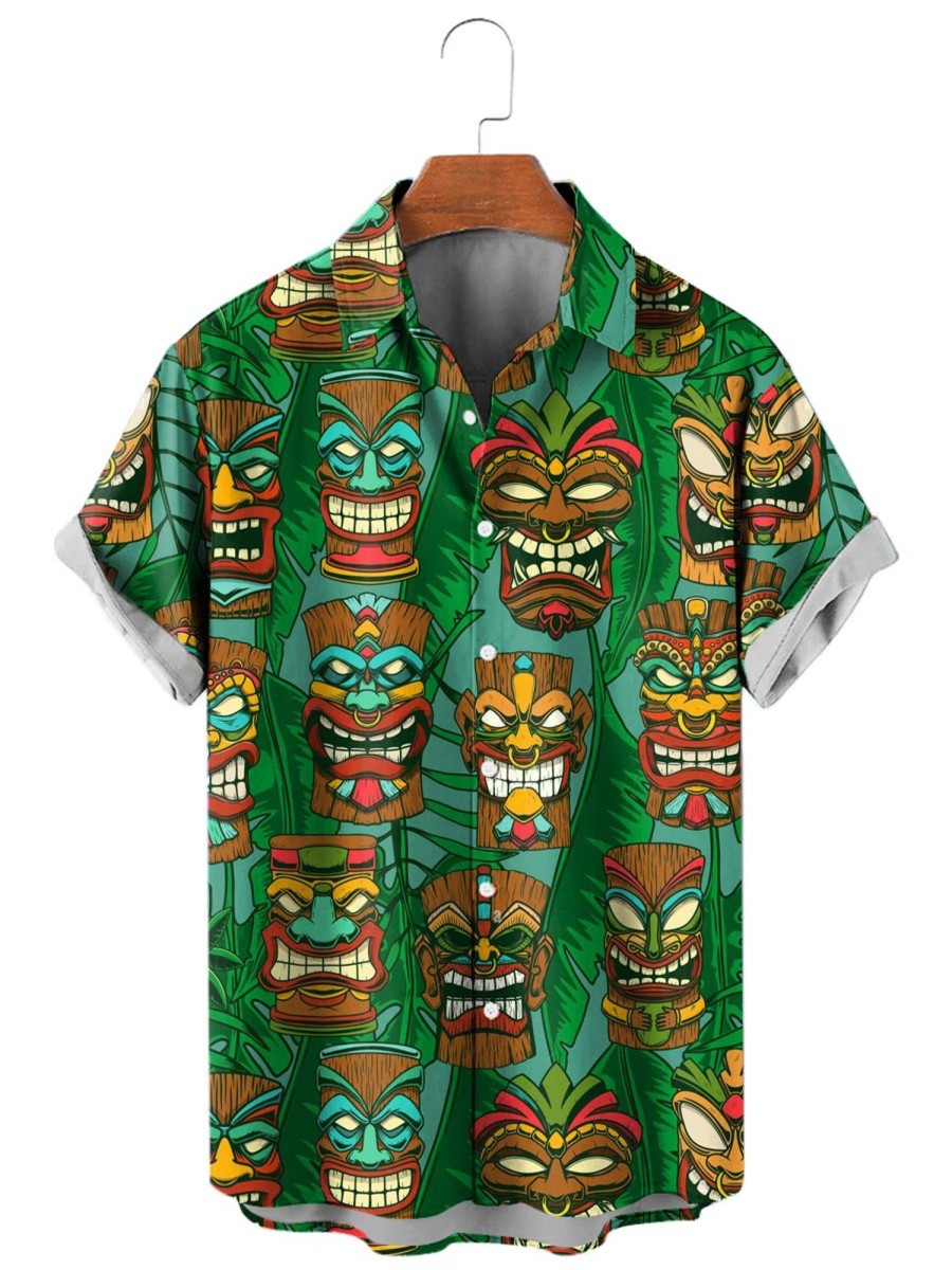 Men HLJ Shirts | Men'S Hawaiian Tiki Icon Print Short Sleeve Shirt Photo Color