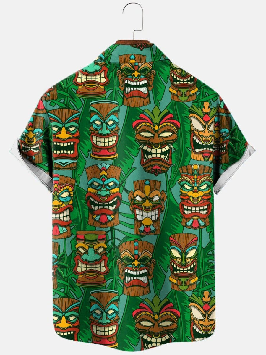 Men HLJ Shirts | Men'S Hawaiian Tiki Icon Print Short Sleeve Shirt Photo Color