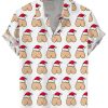 Men DJ Shirts | Fun Christmas Cartoon Cocks Print Hawaiian Short Sleeve Shirt White