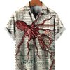 Men HWT Shirts | Vintage Hawaiian Shirts Octopus Art World Map Easy Care Shirts Khaki