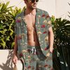 Men HLJ Set | Retro Mushroom Print Vacation Lounge Set Gray Green