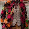 Men DJ Print Jacket | Vintage Colorful Graffiti Print Pocket Lapel Corduroy Casual Jacket Photo Color