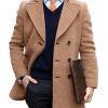 Men DJ Jacket | Lapel Double-Breasted Double-Pocket Classic Mid-Length Woolen Coat Brown