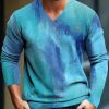 Men DJ Print Sweater | V-Neck Abstract Art Graffiti Print Casual Pullover Knitted Sweater Blue