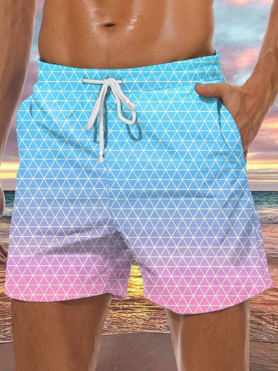 Men GYJ Bottoms | Bright Pink And Blue Gradient Print Casual Shorts Photo Color