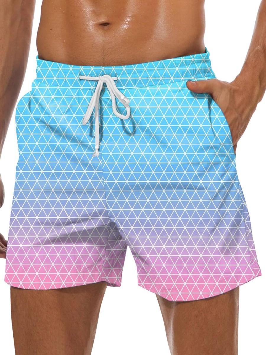 Men GYJ Bottoms | Bright Pink And Blue Gradient Print Casual Shorts Photo Color