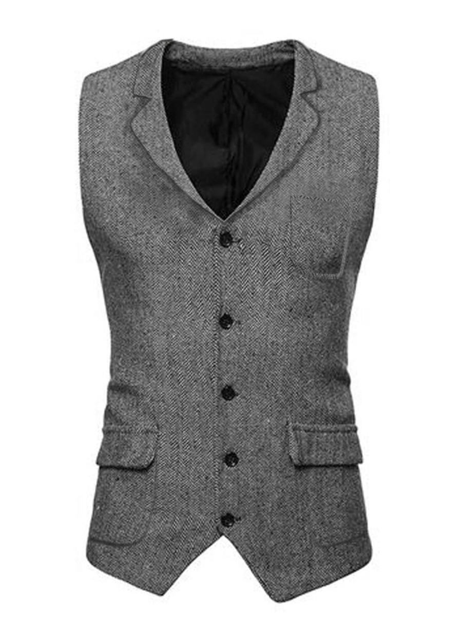 Men DJ Vest | Retro 3-Pocket Single-Breasted Casual Blazer Vest Gray