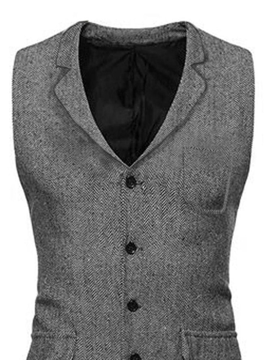 Men DJ Vest | Retro 3-Pocket Single-Breasted Casual Blazer Vest Gray