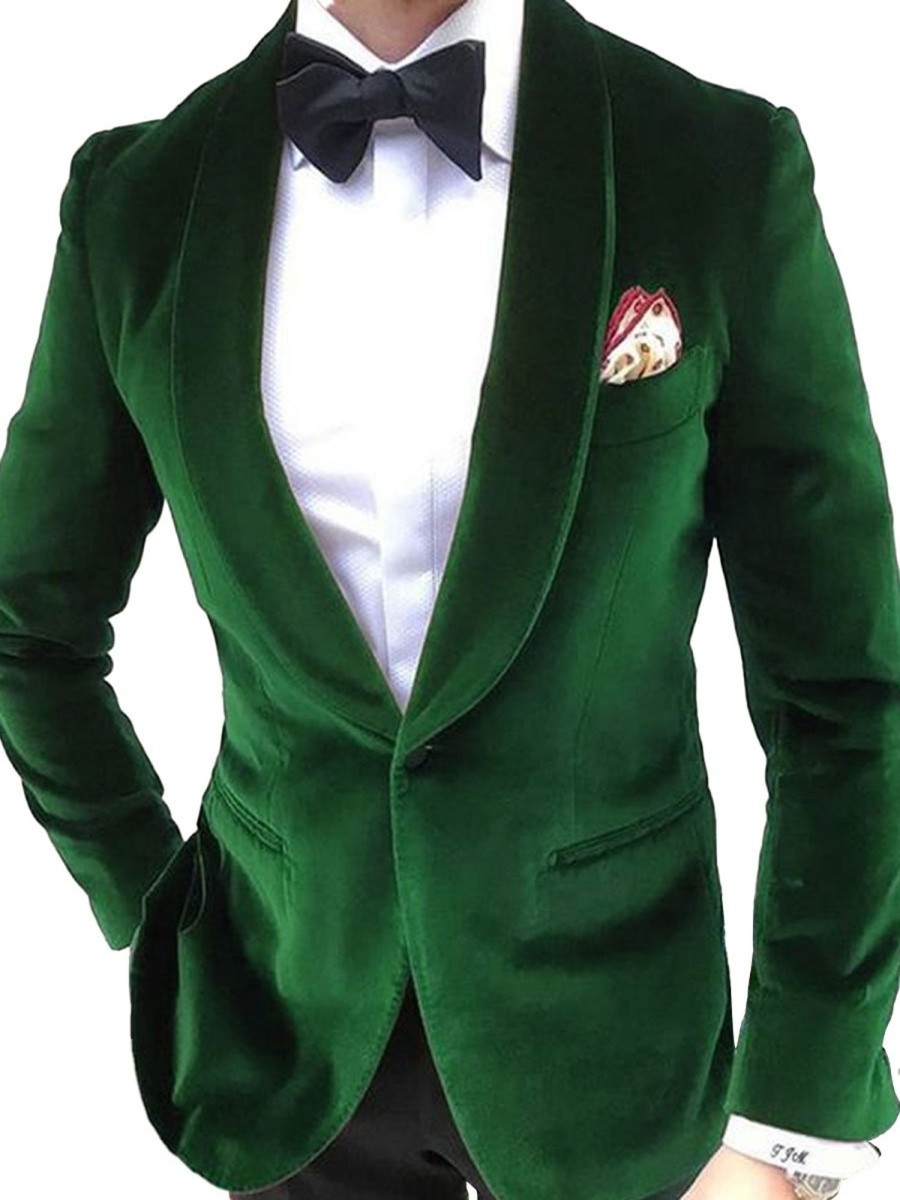 Men BXL Jacket | Men'S Solid Velvet Multi-Pocket Lapel Blazer Green