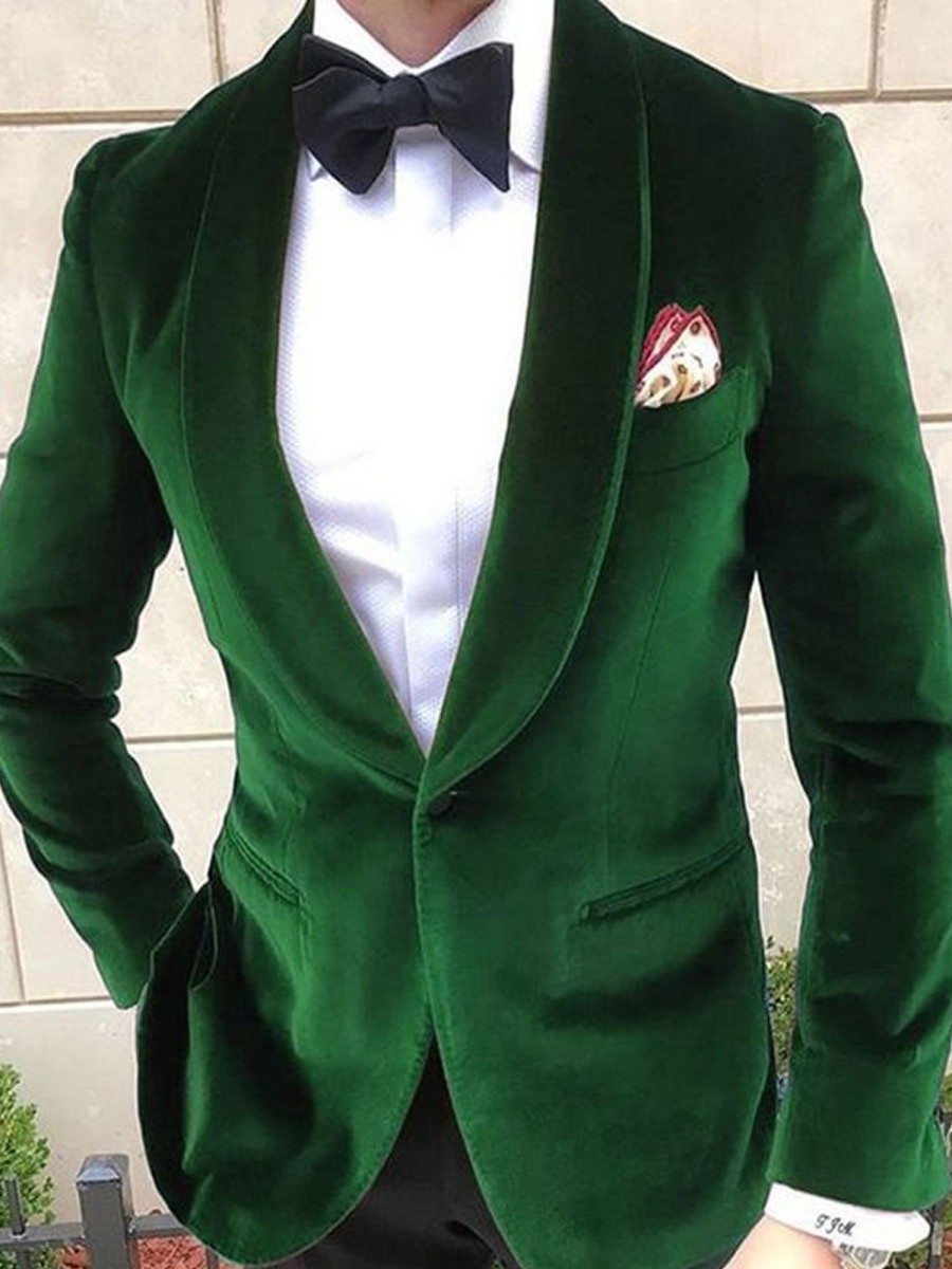 Men BXL Jacket | Men'S Solid Velvet Multi-Pocket Lapel Blazer Green