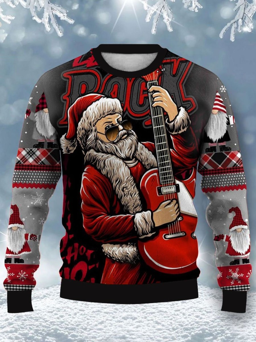 Men BXL Ugly Sweater | Men'S Casual Christmas Rock Crew Neck Sweatshirt Red