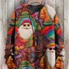 Men DJ Print Sweater | Unisex Rock Christmas Snowman Print Casual Crew Neck Knitted Sweater Red