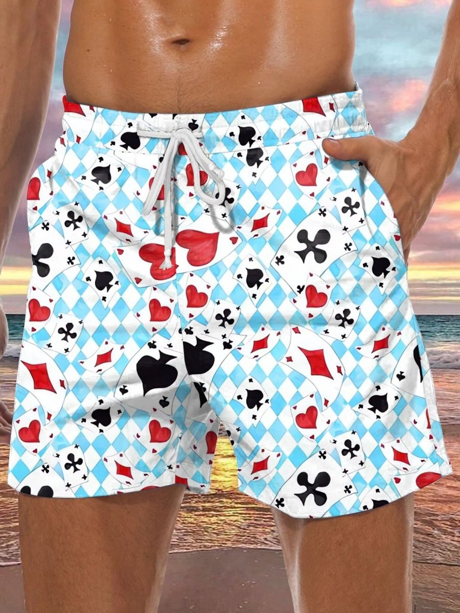 Men LJC Shorts | Poker Print Hawaiian Track Shorts Photo Color