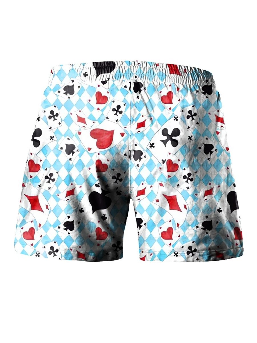 Men LJC Shorts | Poker Print Hawaiian Track Shorts Photo Color