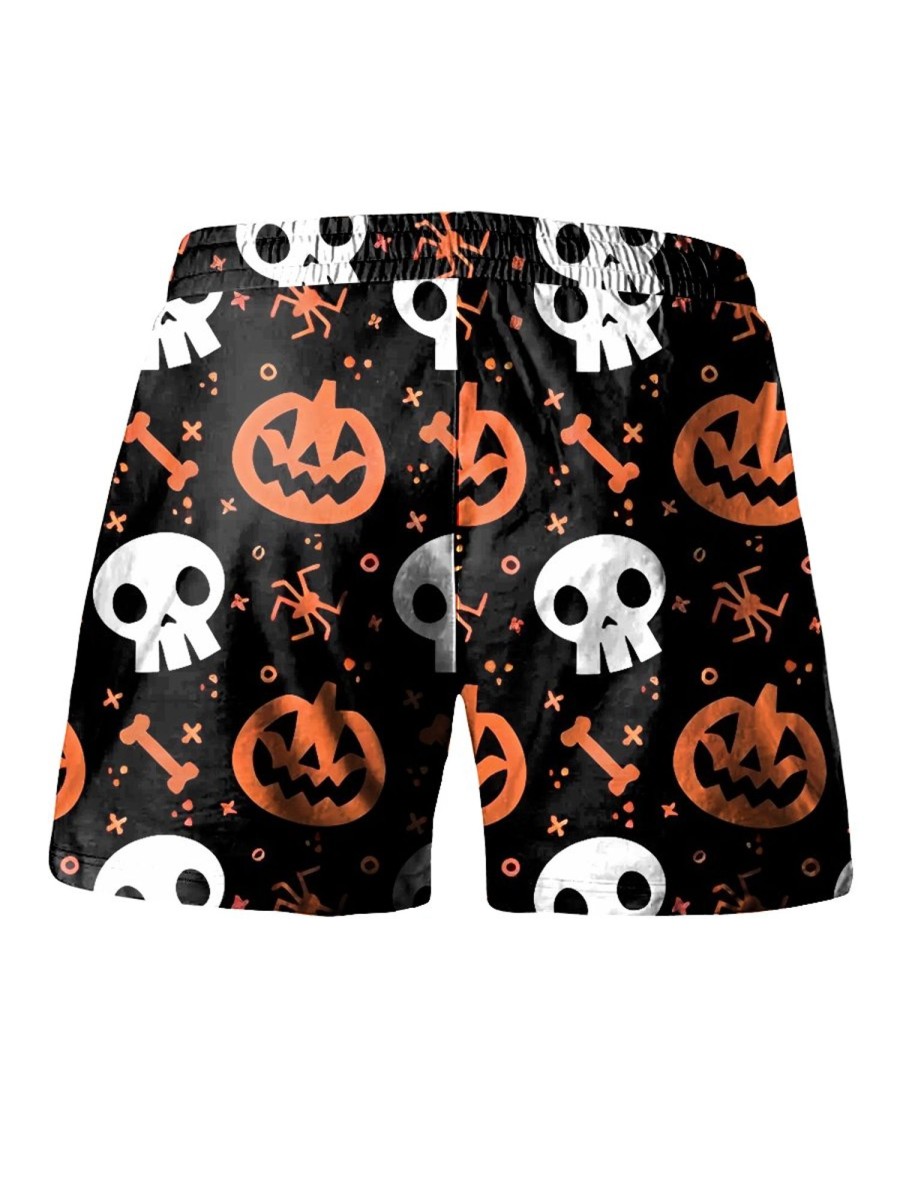 Men LJC Shorts | Pumpkin Skull Print Track Shorts Black