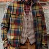 Men DJ Jacket | Vintage Classic Plaid Print Pocket Lapel Corduroy Jacket Photo Color