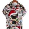 Men DJ Shirts | Christmas Cartoon Puppy Print Hawaiian Short Sleeve Shirt Photo Color