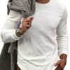 Men BXL Casual Shirts | Men'S Round Neck Solid Color Cotton Casual Long-Sleeved T-Shirt White