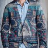 Men BXL Print Cardigan | Men'S Casual Fun Holiday Horror Shark V-Neck Sweater Cardigan Blue