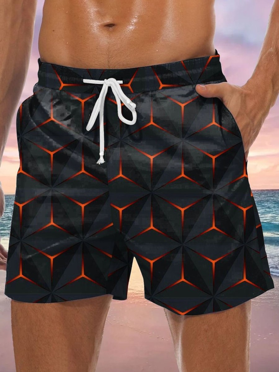 Men GYJ Shorts | Men'S Geometric Print Casual Shorts Black