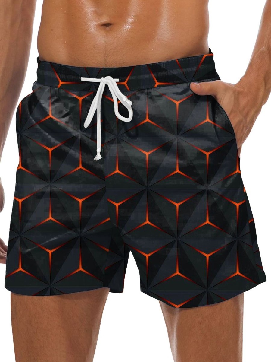 Men GYJ Shorts | Men'S Geometric Print Casual Shorts Black