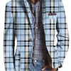 Men BXL Print Jacket | Men'S Retro Plaid Print Casual Lapel Blazer Blue