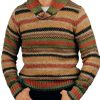 Men DJ Sweater | V-Neck Vintage Striped Knitted Pullover Sweater Photo Color