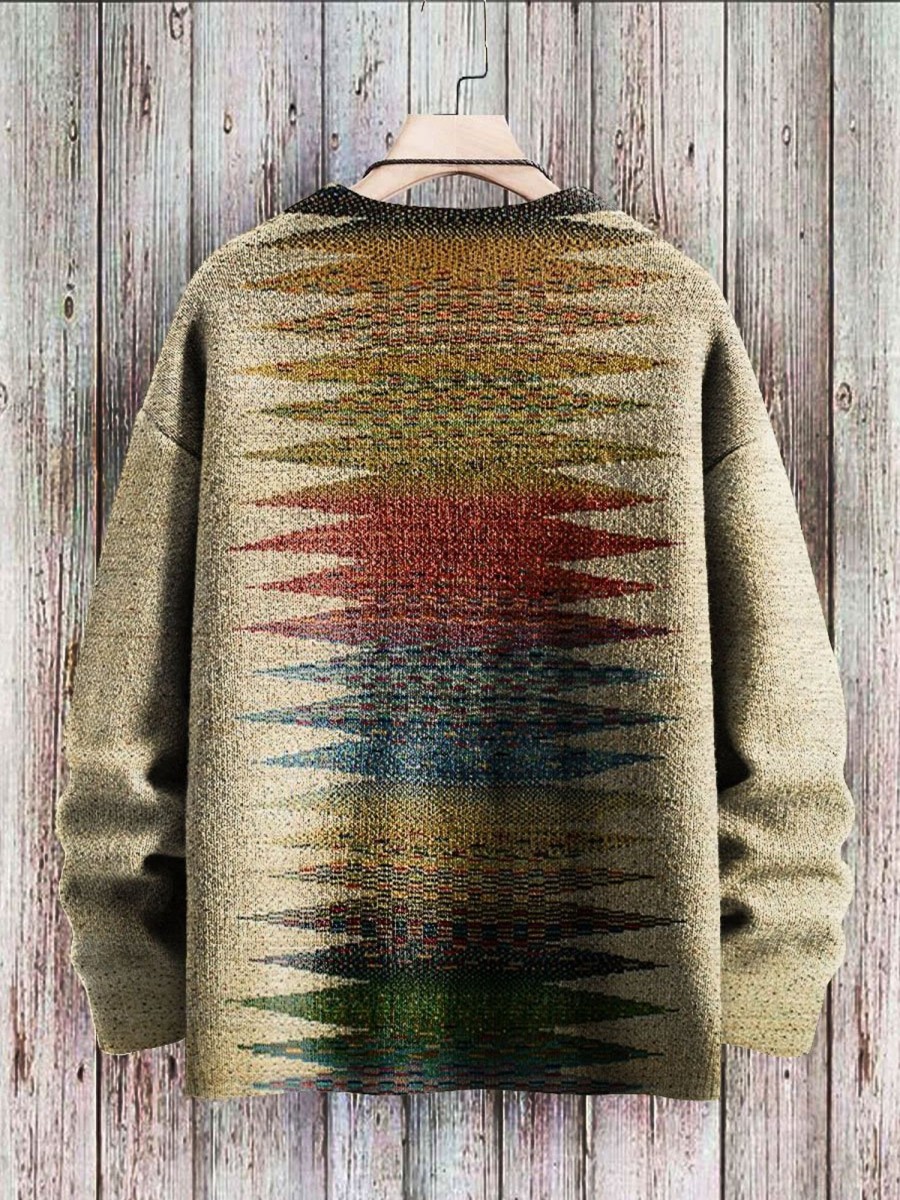 Men BXL Print Sweater | Men'S Casual Colorful Geometric Print Pullover Sweater 53446629Xl Khaki