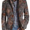 Men DJ Print Jacket | American Retro Ethnic Style Geometric Print 3-Pocket Casual Blazer Photo Color